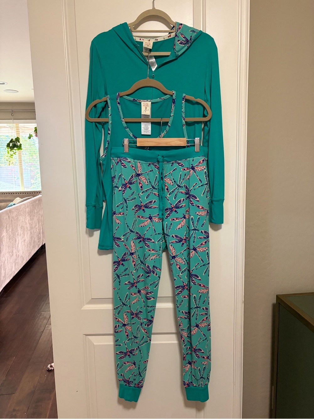 🦋💤💙3-Piece munki munki Teal Floral Dragonfly Pajama Loungewear Set 💙💤🦋